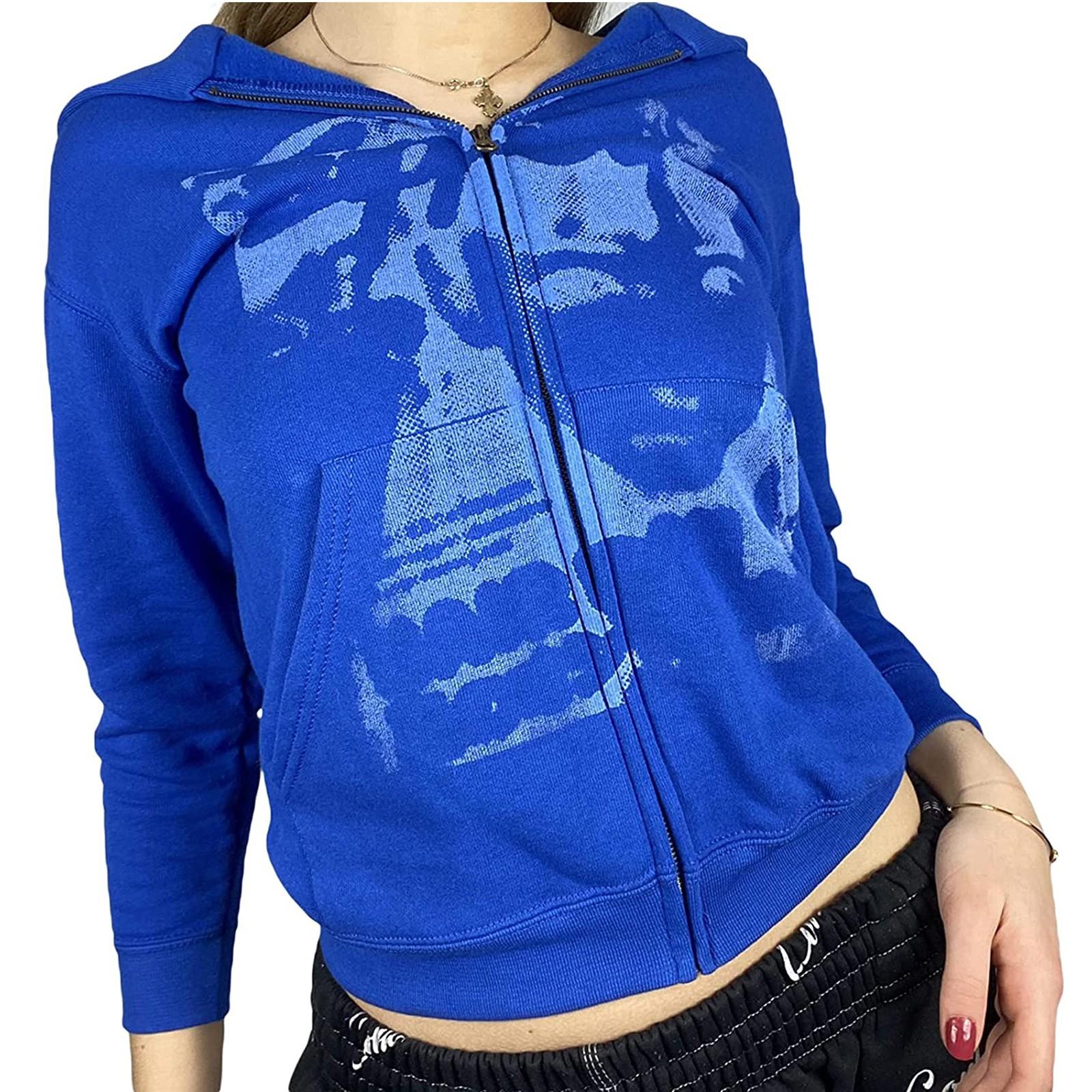

Жіноча вулична модна вільна куртка з капюшоном, кардиган, топи на блискавці XXL синій