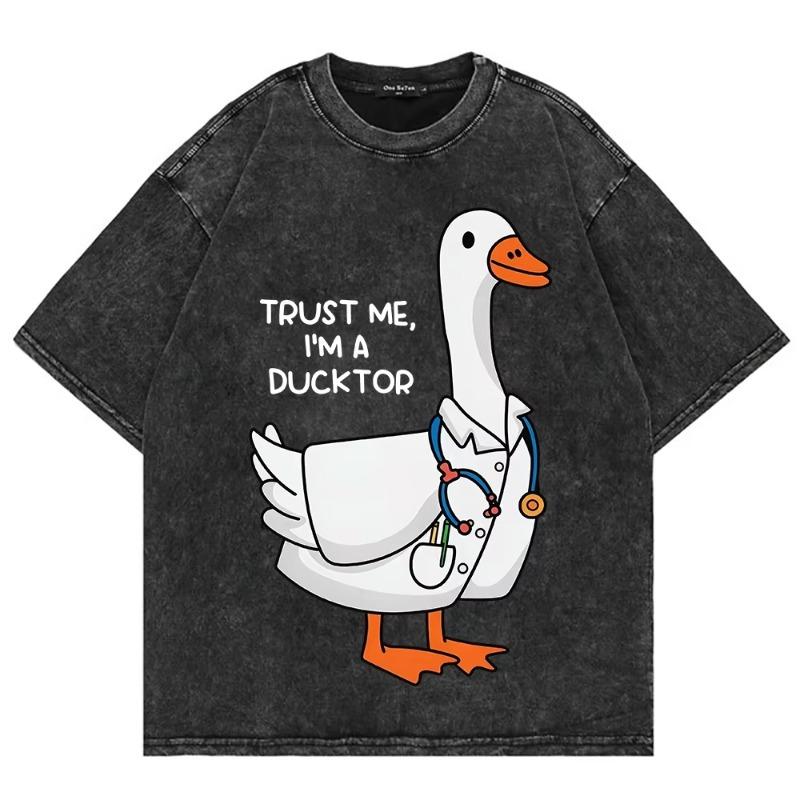 100% Cotton Vintage Washed Trust Me I'm A Ducktor T Shirt Fashion Men/Women Idea Duck Funny Retro Loose Wash Tees Shirts