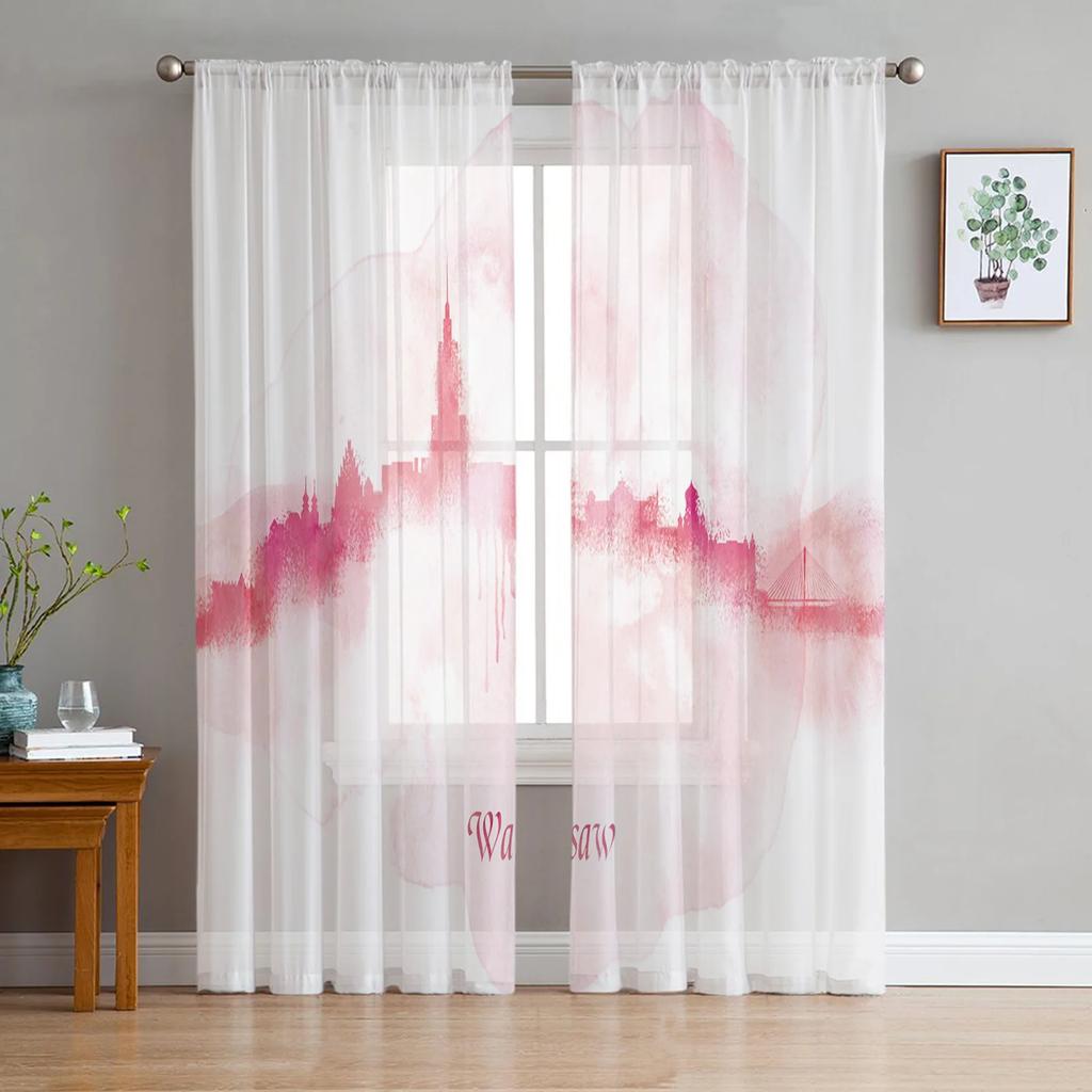 Luxury Fairy Tale Princess Pink Castle Radial Tulle Curtain Bedroom Window Cafe Hotel Decor Living Room Drape Curtains Light Filtering Polyester Area