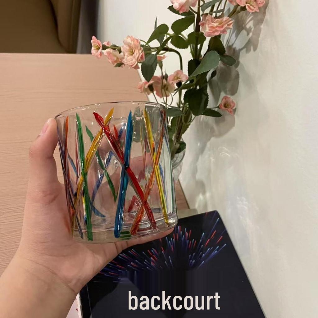 Rainbow Sheen Hand-Painted Glass Cup - Bling Design for Summer