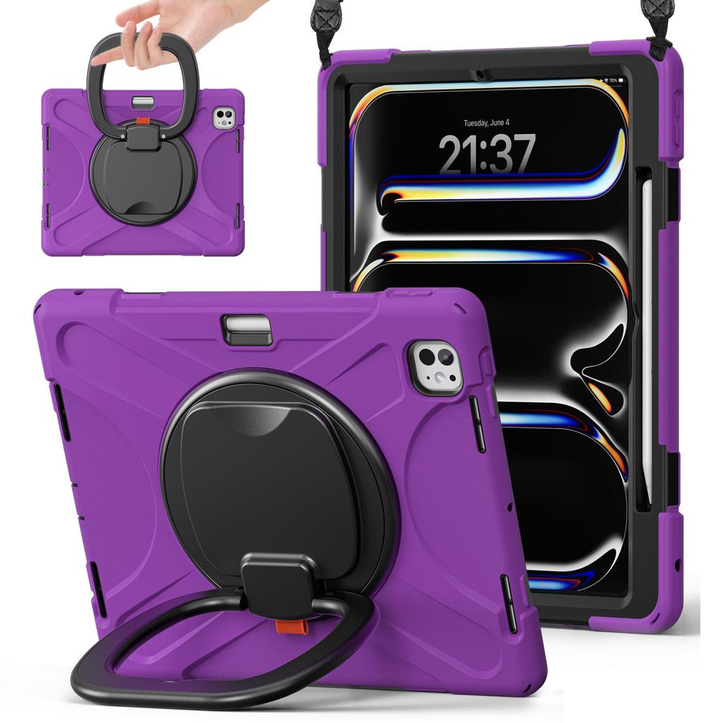 For iPad Pro 13 (2025)/(2024) Case with Shoulder Strap TPU+PC+Silicone Kickstand Tablet Cover