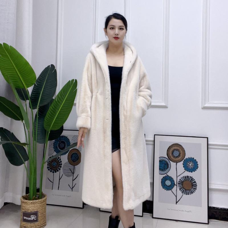 2 New mink velvet coat women's hooded fur coat loose long European mink velvet leopard print cotton thickened winter