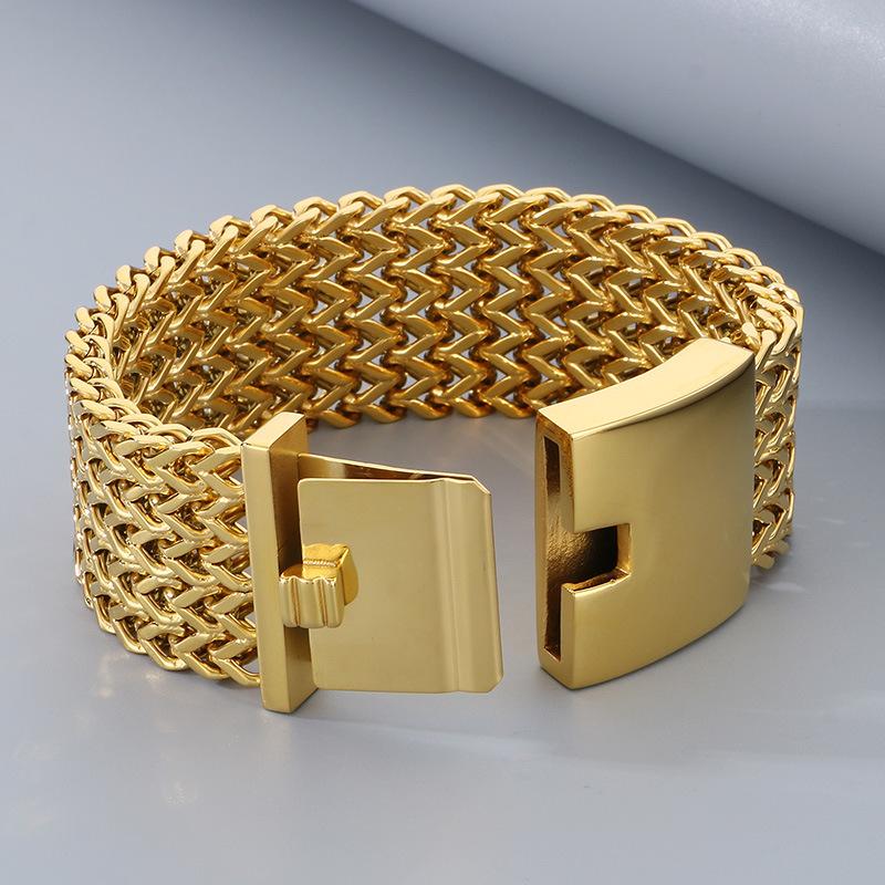 Domineering Thick Square Fish Scale Jewelry, Vacuum Plated 30Mm Front And Back Chain Titanium Steel Men'S Bracelet