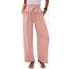 Solid Color Elastic Waistband Tied Pants Solid Elastic Waist Tether Pants Women