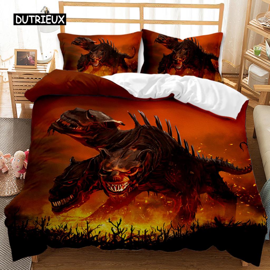 Dinosaur Duvet Cover Set Jurassic World Battle Bedding Set Unique Dinosaur Polyester Bedding for Kids Adults Queen King Size