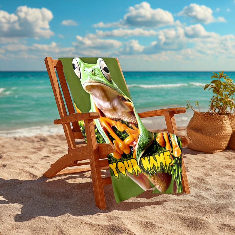 1PC Custom Name Frog Durian Name Beach Towel Highly Absorbent And Sand-Resistant Towel for Swimming, Pool, Yoga, And Travel Lightweight