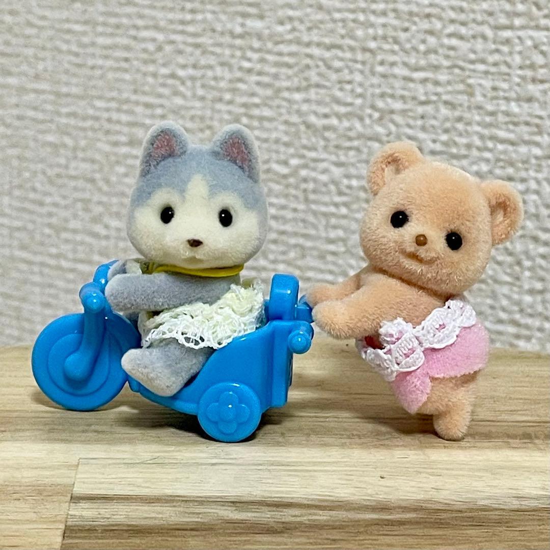 Used Sylvanian Families Biscuit Baby Bear Baby Husky Tricycle 3 Pieces