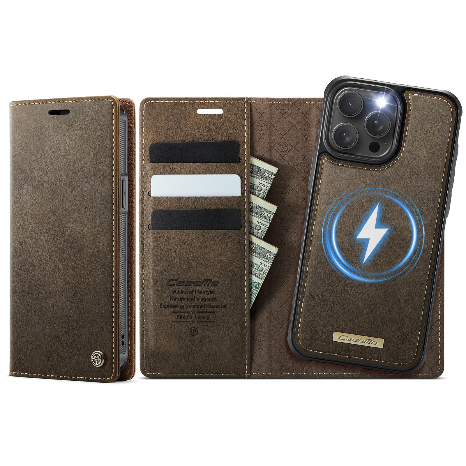 

For iPhone 13 Pro 6.1 inch Case CASEME C49 Compatible with MagSafe RFID Blocking Detachable Wallet Leather Phone Cover Coffee