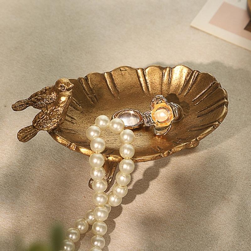 Jewelry Tray Decorative Zinc Alloy Accessory Dish for Vanity Display and Bedside Catchall, Vintage Style Storage Dish for Small Jewelry