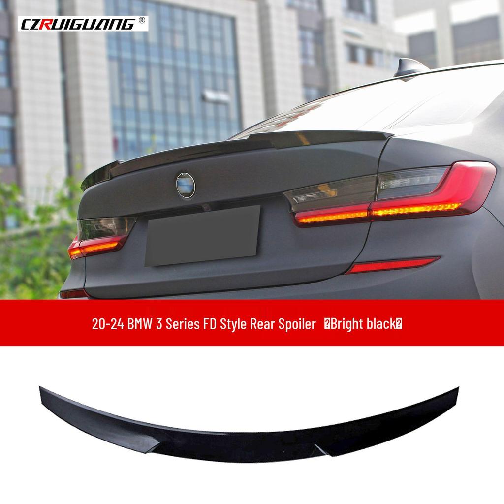 Compatible Body Kit for 20-22 BMW 3 Series G20: Front Lip, Rear Spoiler, Rear Wing, Corner Protectors.