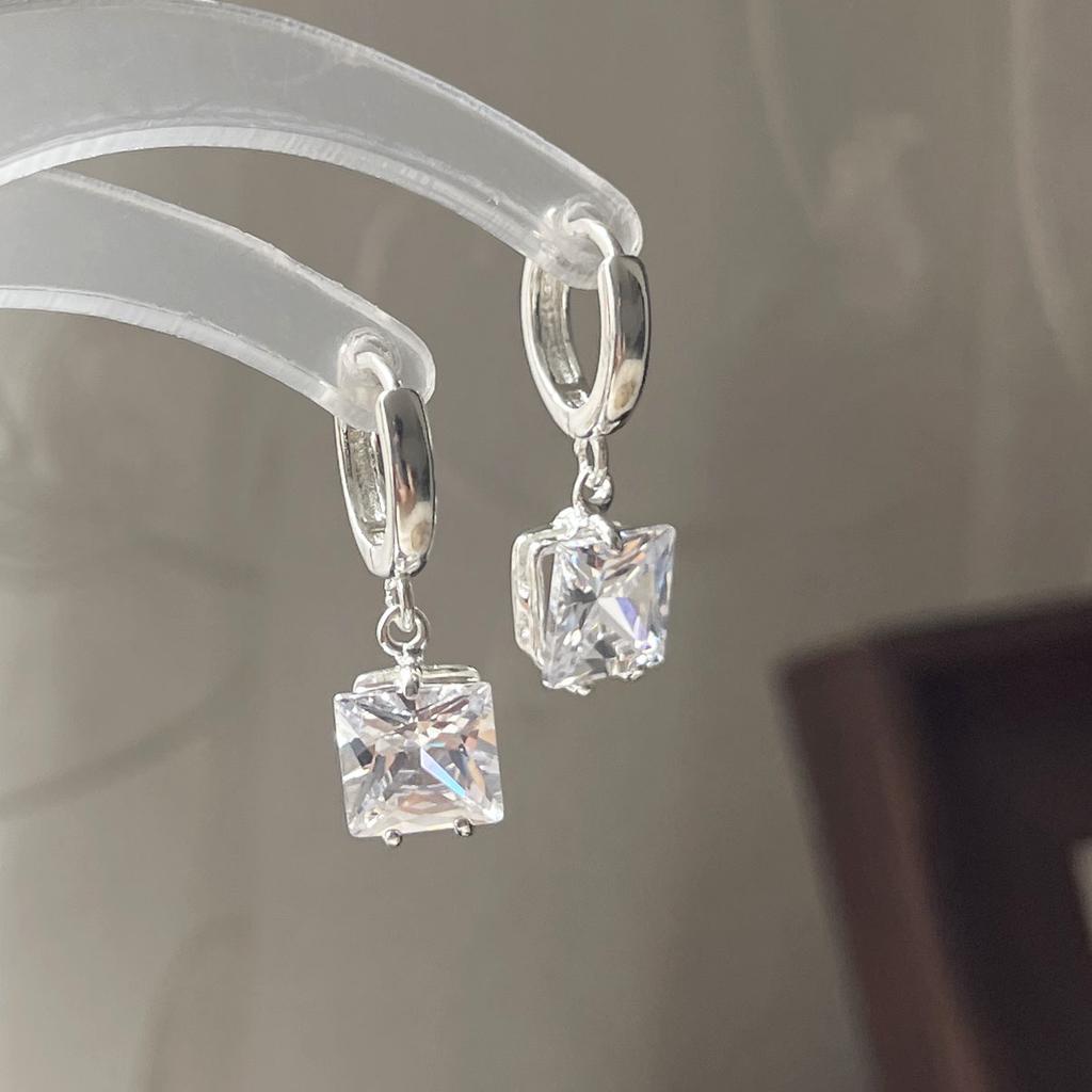 925 Sterling Silver Vintage Earrings For Women Trendy Simple Square CZ Earring Jewelry Prevent Allergy Party Accessories