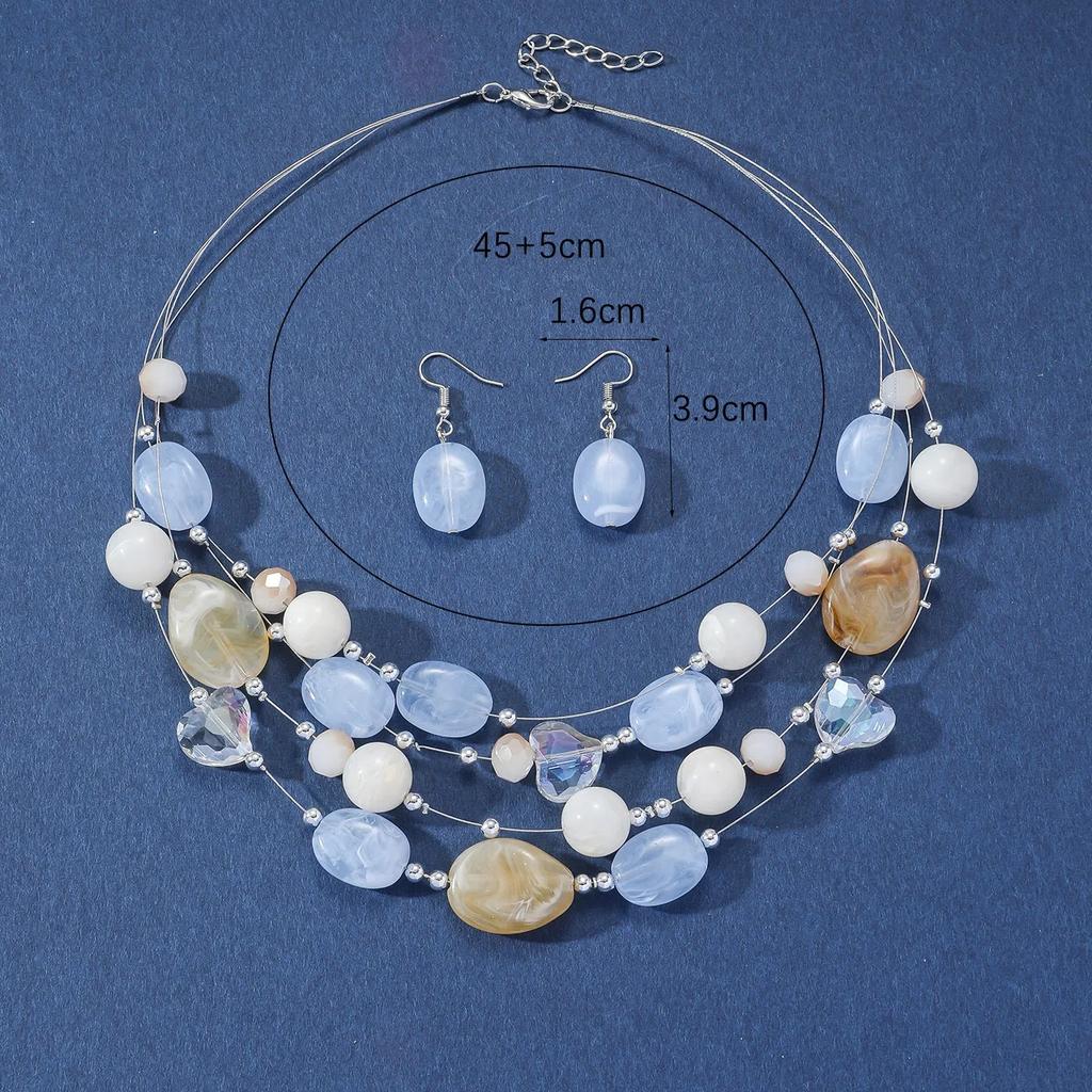 Women Bridal Wedding Crystal Necklace Earrings Beads Jewelry Set