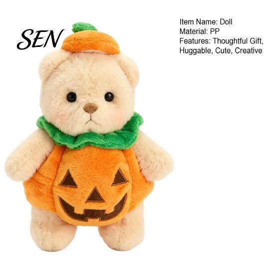 Halloween Pumpkin Bear Plush Toy, Soft Stuffed Animal for Kids, Theme Room Decor Cute Huggable Pillow Fall Holiday Home Plushie Toy Party