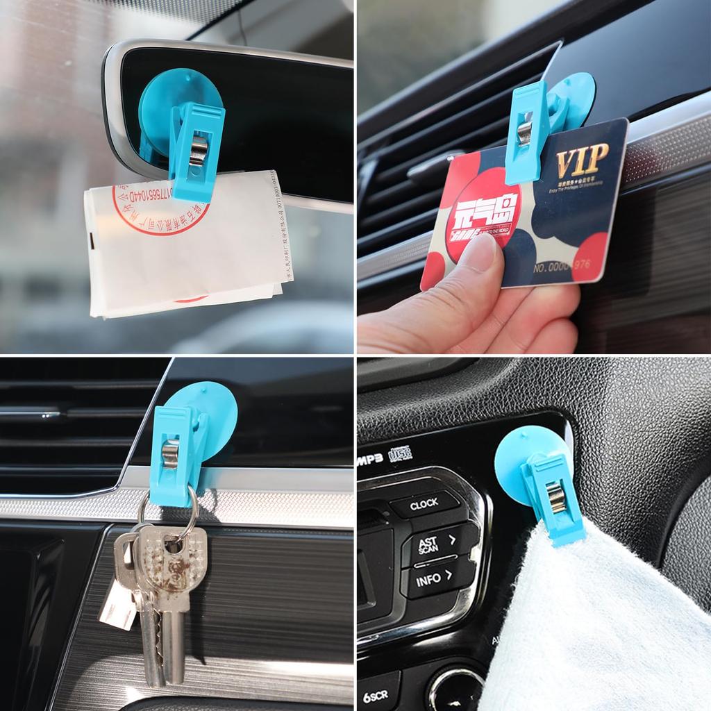 Car Suction Cup Clip Ticket Holder Car Bill Card Clamp with Advertising for Glasses Window Office Door (2 Pack, Blue)
