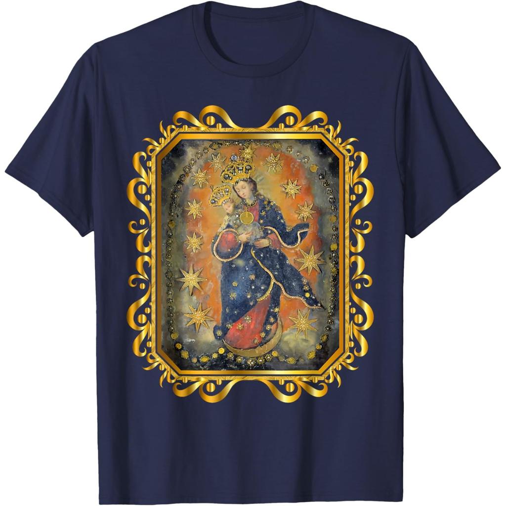 Our Lady of Prompt Succor Virgin Mary Religious Graphic Tee Premium Cotton Crewneck T-Shirt for Men