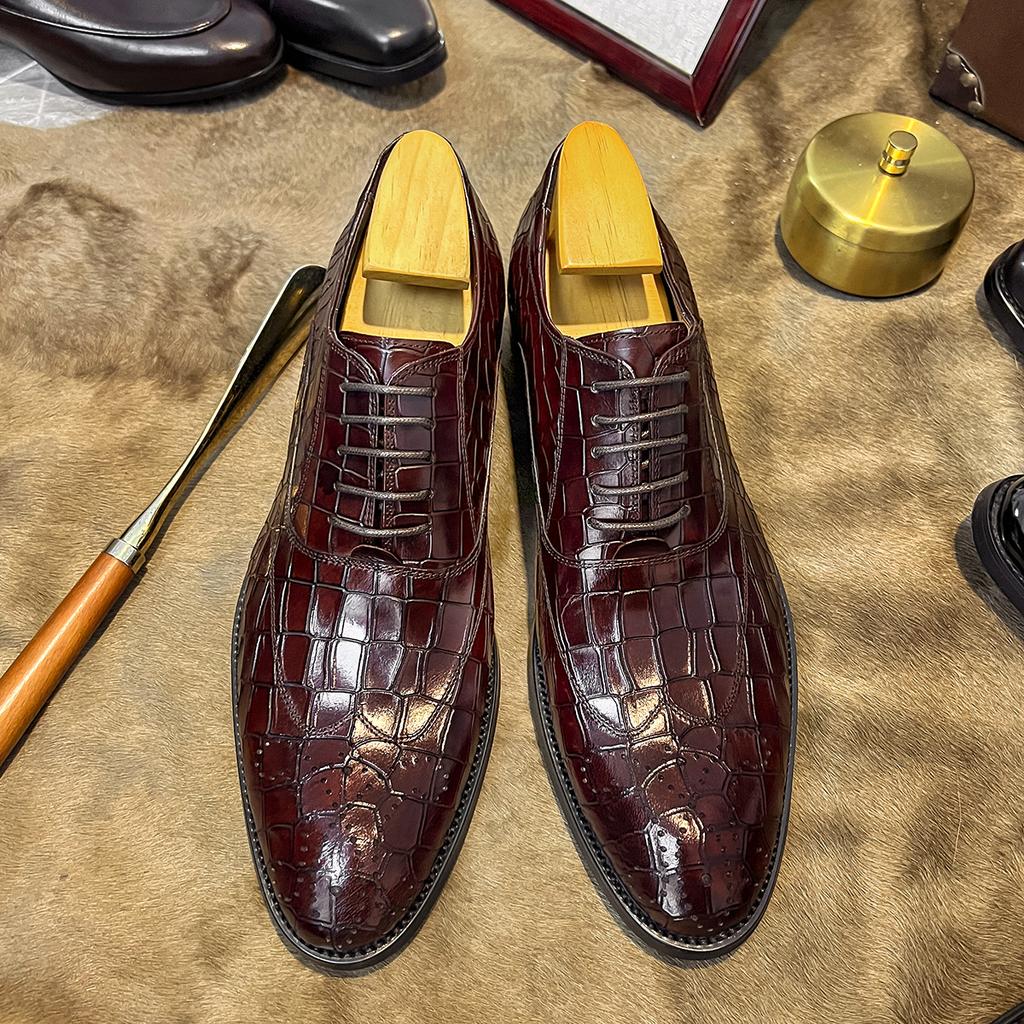 British Brock carved men's shoes lace-up business casual pointed leather shoes