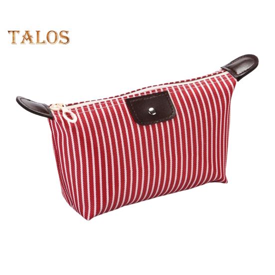 Kosmetyczka w paski, wodoodporna, składana, duża pojemność, zapięcie na suwak, kształt pierożka, przenośny organizer na kosmetyki do podróży i przechowywania w domu