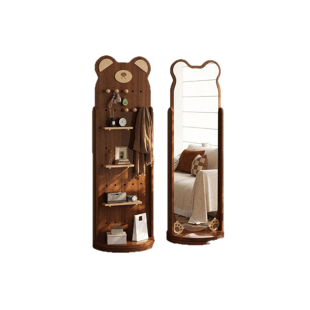 Rotating Pegboard Full-Length Mirror and Clothes Rack - Movable, Retro Floor Standing Dressing Room Mirror