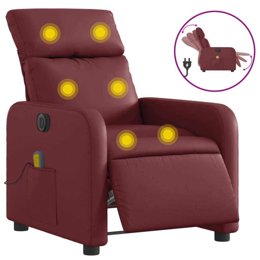 Vidaxl Foldable Massage Armchair, Electric, Burgundy, Faux Leather