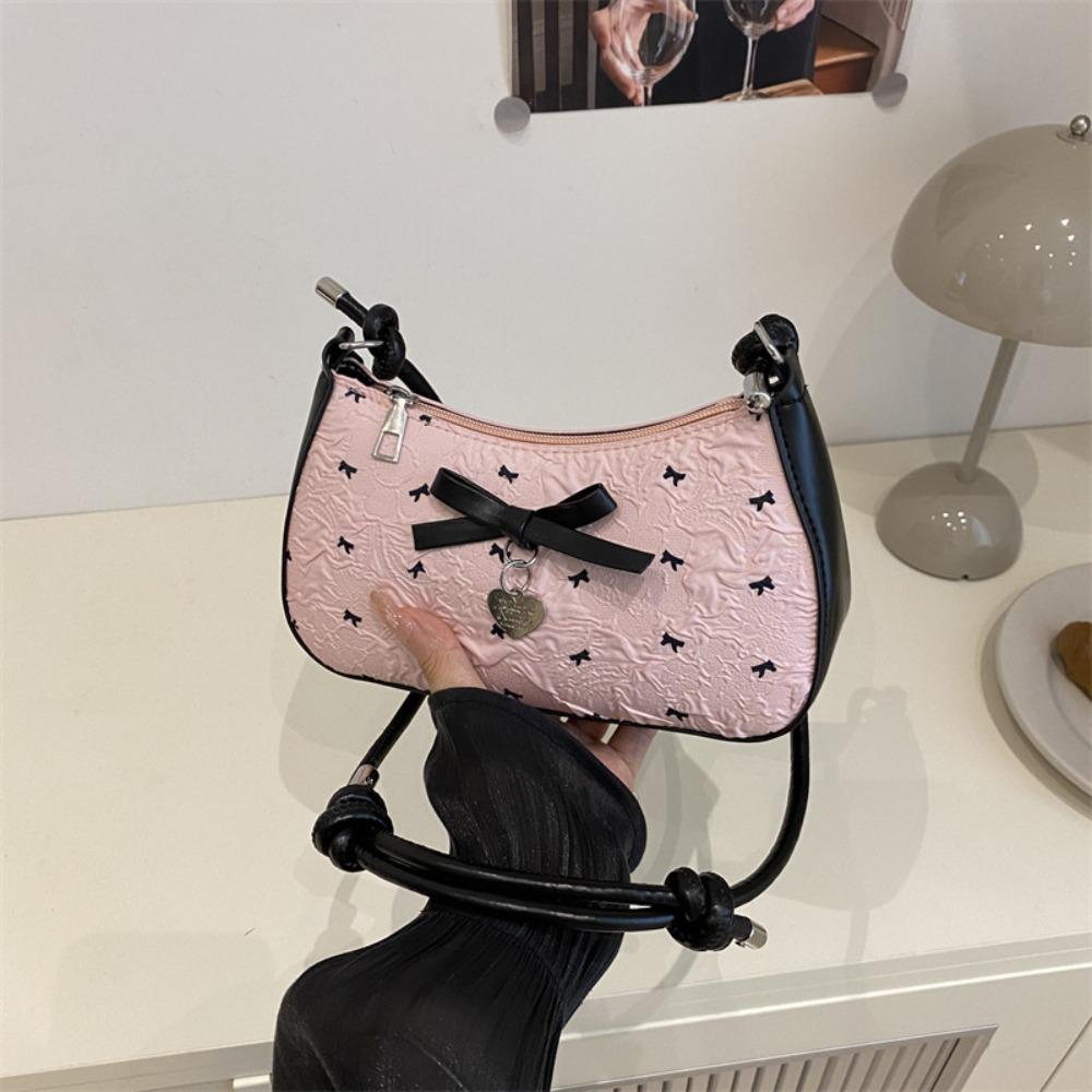 Fashion Y2k Bow Armpit Bag Bow Print Zipper Shoulder Bags Crossbody Bag Women