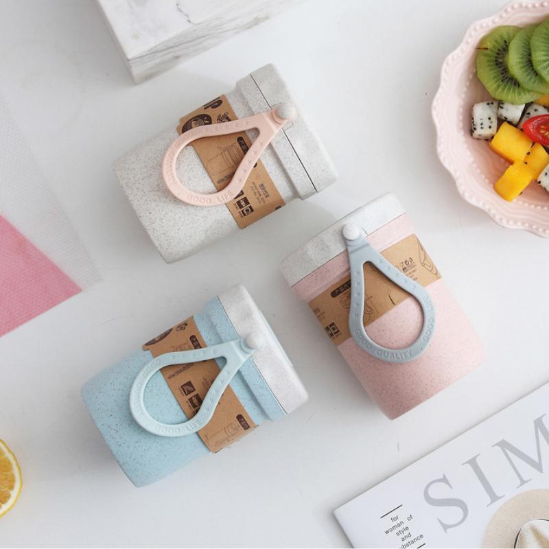 300ML Coffee Cups with Lids Portable Cute Leakproof Reusable Tea Juice Soap Mugs Food Thermal Jar Wheat Straw Travel Drinkware