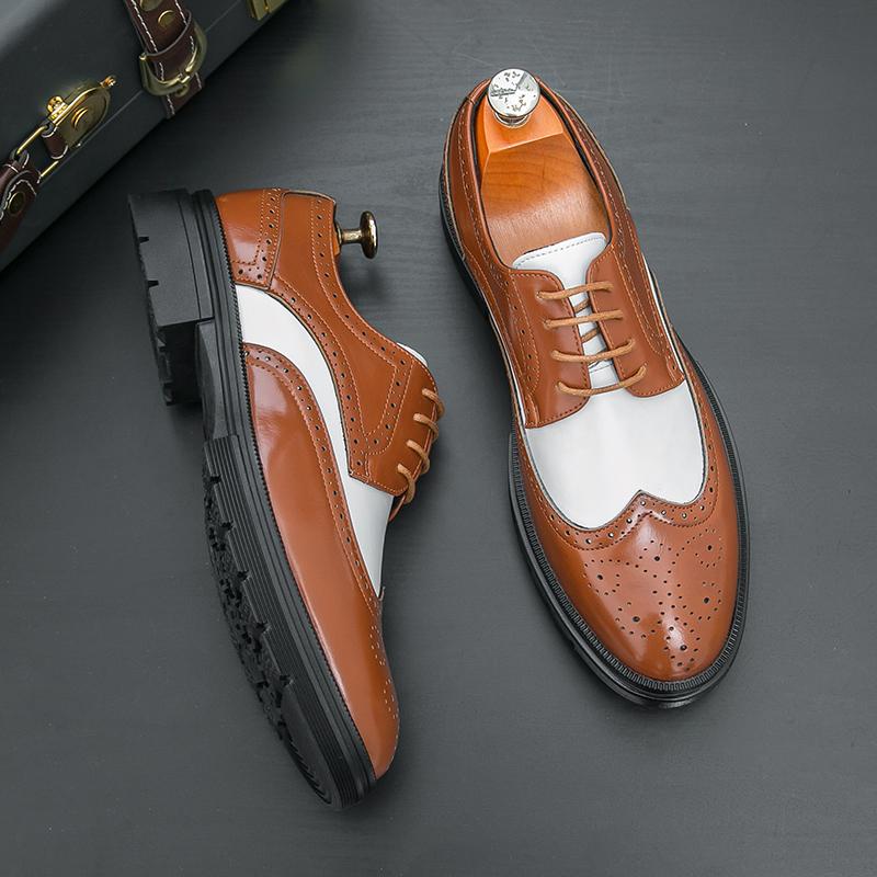

Мужские деловые броги из кожи, европейско-американские, дышащие, противоскользящие, на шнуровке, для бизнеса, офиса, модные, формальные туфли, размеры 38-46 46