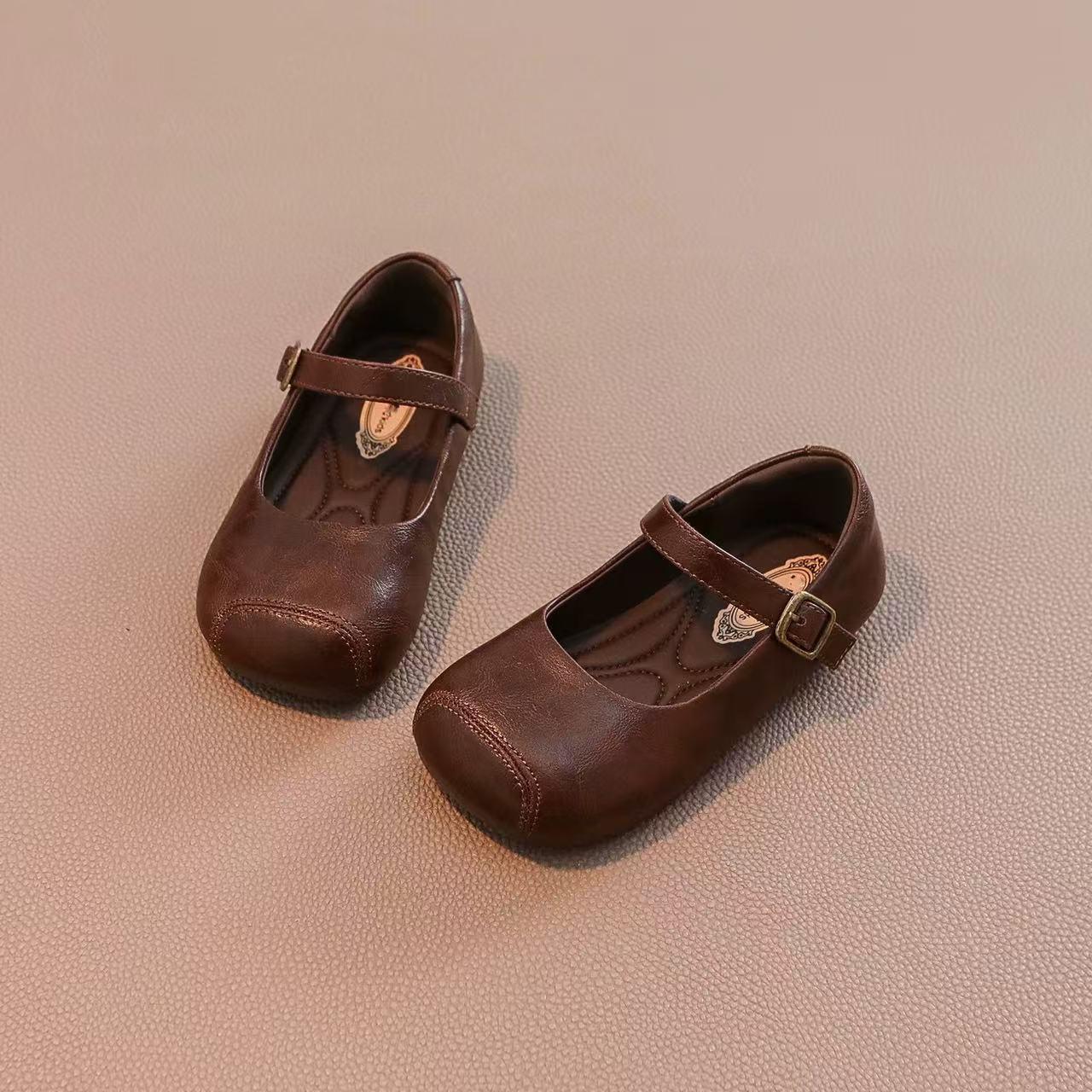 Spring New Girls Leather Shoes Princess Loafers Black Soft Sole Lightweight Toddler Shoes size 23 коричневый