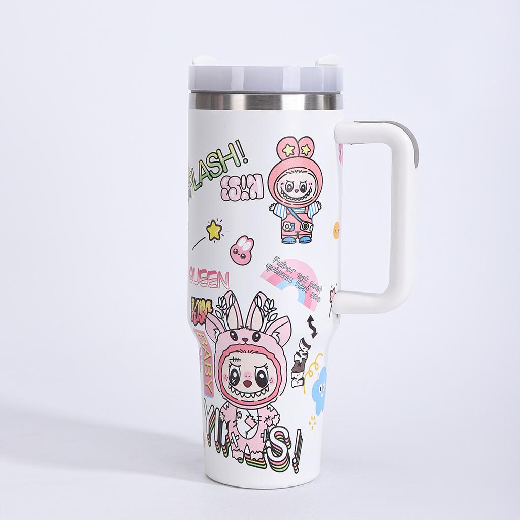 Cute Cartoon 40oz Bingba Cup Creative Rabub Stainless Steel Thermos Cup Will Carry The Handle Straw Car Cup