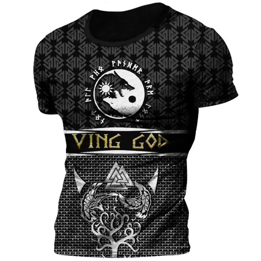 

Summer casual Viking symbol crow tattoo red 3D printed men s T-shirt round neck short sleeved T-shirt unisex street T-shirt top 6XL