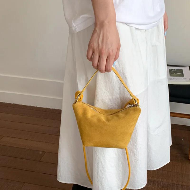 European American Retro Bucket Bags Fashiable Small Tote Bags Premium Solid Color Simple Bags New Niche Frosted Underarm Bags