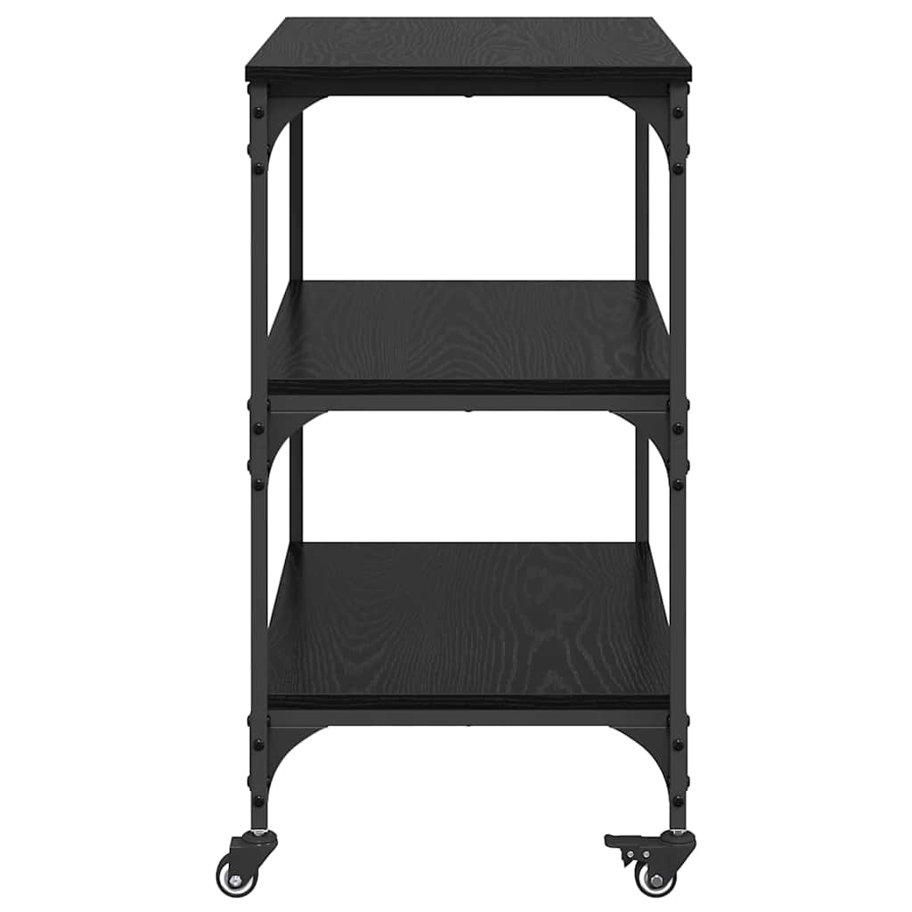 Kitchen Trolley Black Oak Effect 60 X 41 X 76 Cm