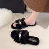 Korean version of fairy wind fluffy slippers female outer wear 2025 autumn and winter new Internet celebrity super fire fashion flat bottom cotton