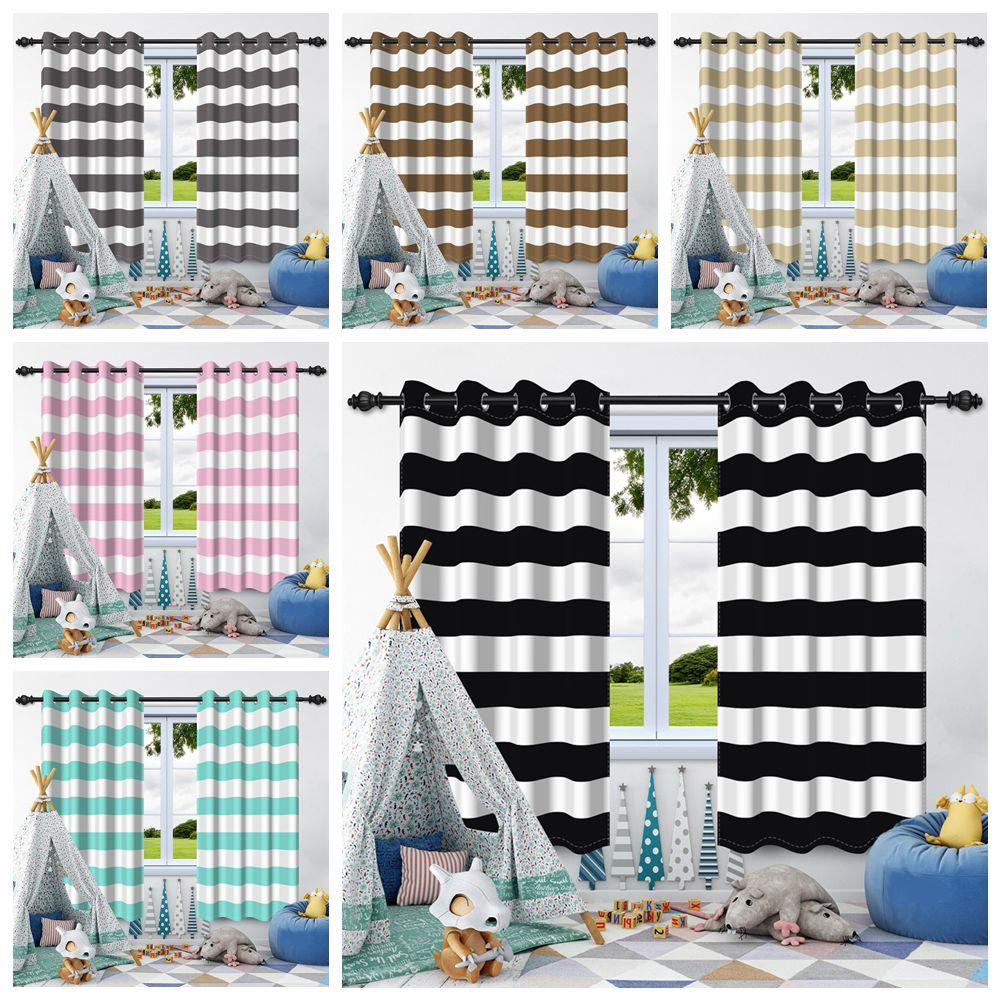 2pcs Simple Solid Color Transverse Striped Blackout Curtains for Bedroom Living Room Darkening Thermal Insulated Window Curtains