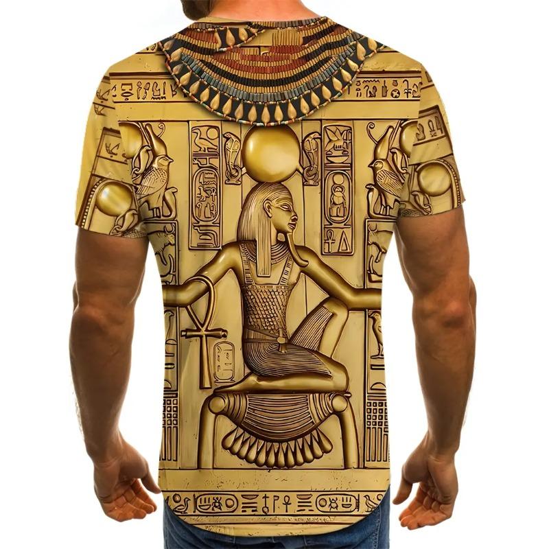 Large Men's Egyptian Pharaoh Mural Pattern 3D Printed Men's Round Neck Short Sleeved T-shirt Summer Fashion T-shirt Casual Comfortable Versatile Top
