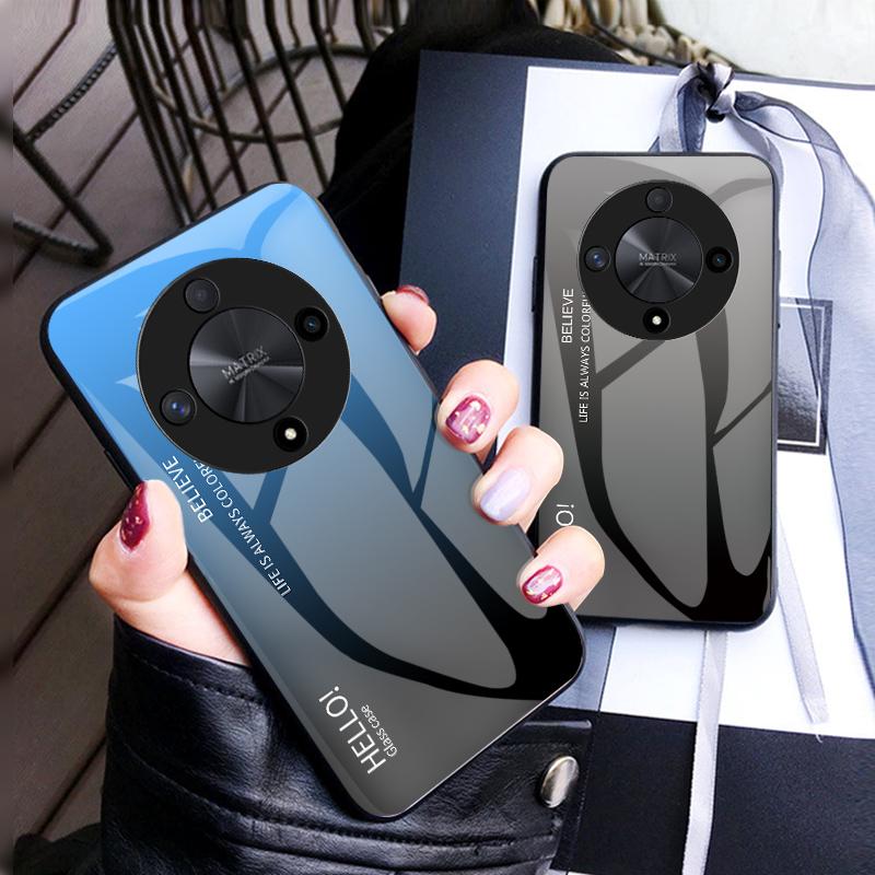 For Honor X9B X 9B Deksel Gradient Aurora Herdet Glass Myk Ramme Bakdeksel Telefondeksel