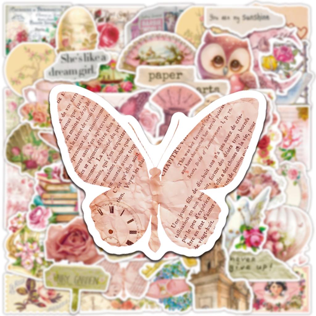 10/25/50pcs Pink Retro Paper Pieces Stickers Graffiti for DIY Scrapbooking Phone Laptop Guitar Travel Luggage Helmet Stationery
