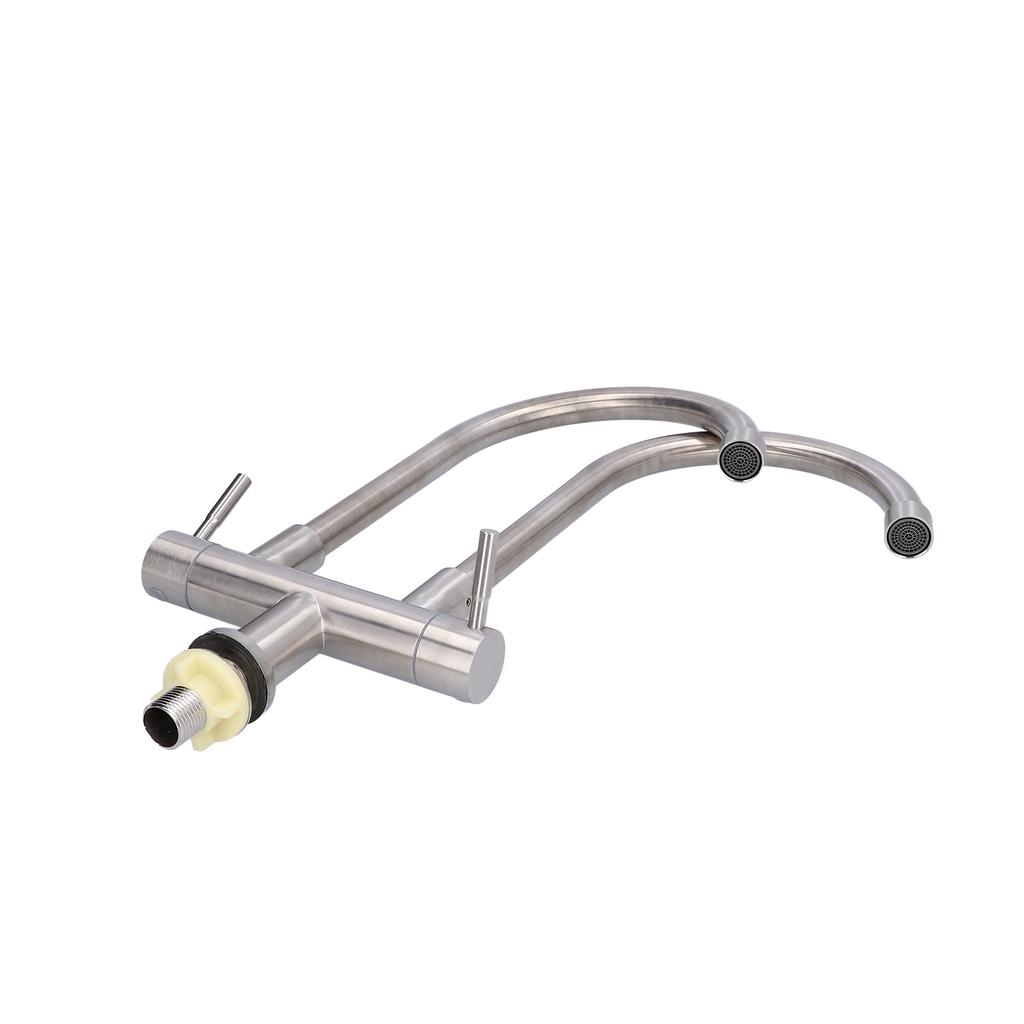 Robinet chiuvetă G1/2 rotativ universal din oțel inoxidabil 304 cu cap dublu, robinet de apă rece simplă