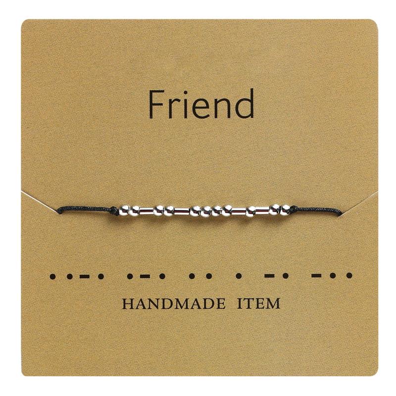 I Love You Morse Code Letter Charm Bead Bracelets Friend Family Never Give Up Keep Going BFF Hope Hand Woven Adjustable Bracelet