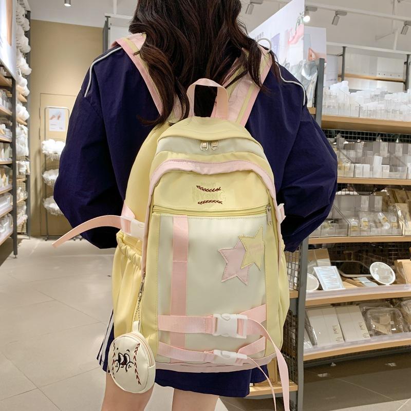 Студенческий школьный женский рюкзак с контрастным цветом и пятиконечной звездой — фото 3