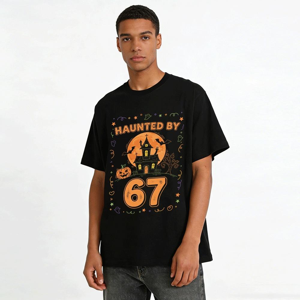 Halloween Themed Haunted By 67 Graphic Print Top Pure cotton T-shirt