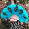 Handheld Peacock Feather Fan With Tassel Feather Dance Fan Folding Hand Fan  Home Decoration
