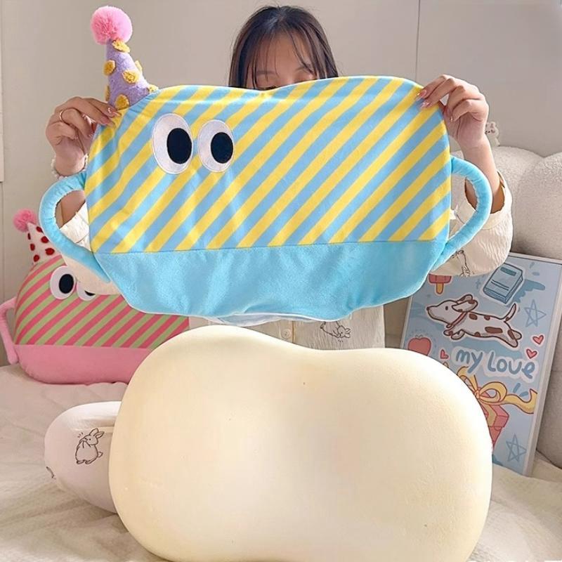 32cm Dopamine Stripe Plush Soft Pillow Cute Wear Hat Doll Warm Cushion Home Decoration Kids Toys Birthday Gift