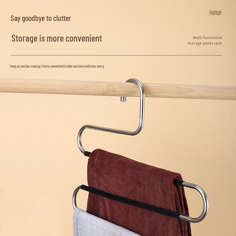 Stainless Steel S-Shaped Multi-Layer Folding Pants Hanger - Non-Slip, No-Trace Storage Solution for Home and Dormitory.