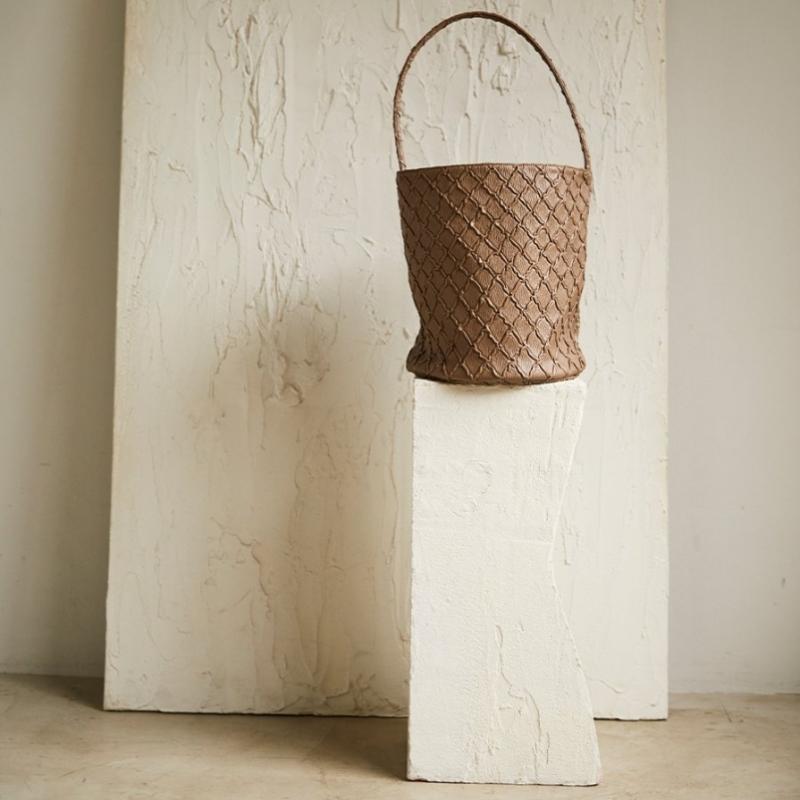 RHEEMIN Handle Bucket Vegan Leather Edition   Brown Large