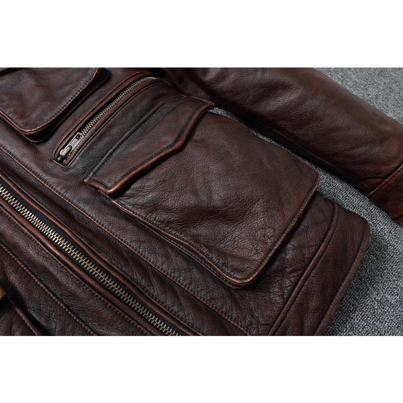 Chinese Size Vintage Red Brown Genuine Leather Jacket Men Soft Real Cowhide Black Winter Coat Biker Jackets Jaqueta Masculina De Couro