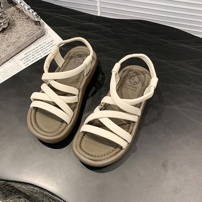 

Сандалии Rome with Skirt женские летние 2025 года, новые универсальные пляжные сандалии с открытым носком на платформе, супермягкие черные внешние сандалии 35 бежевый