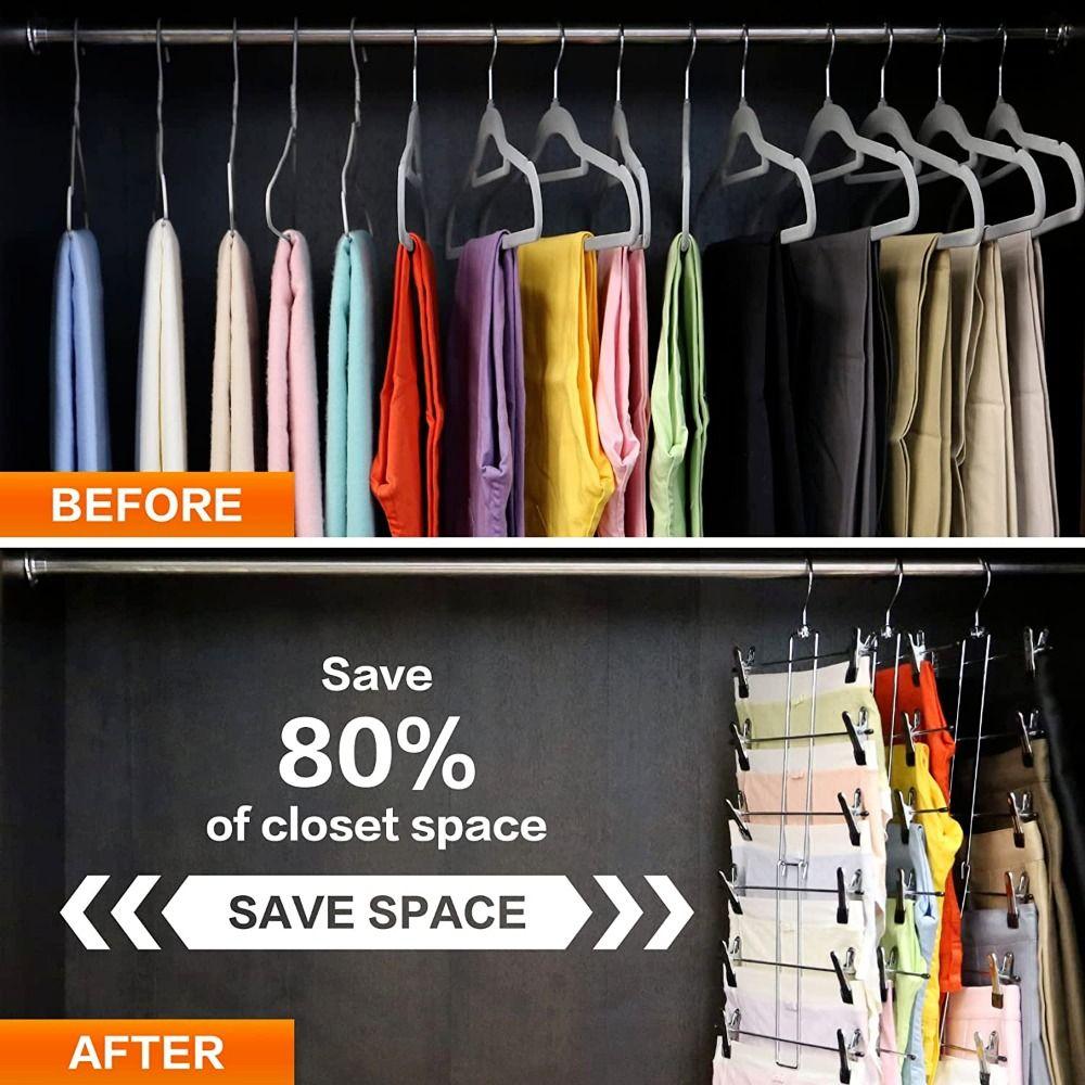 Adjustable 6 Layer Clothes Hangers with Non-Slip Clips Scarf Hangers with Clips  Shorts Jeans