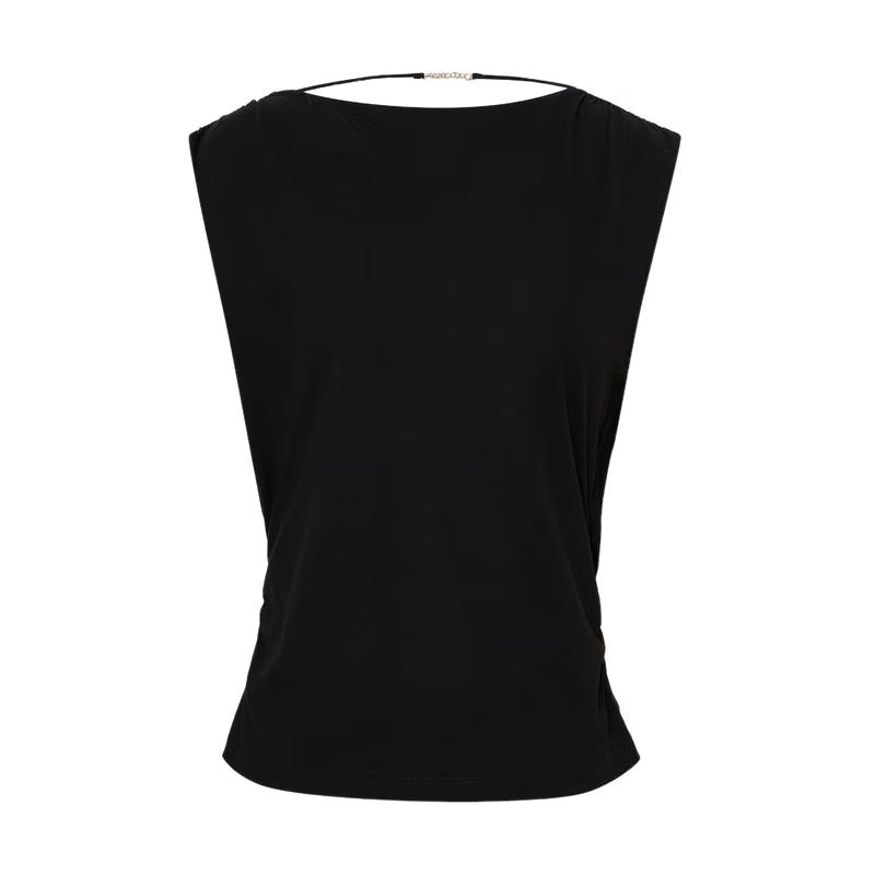 MO&Co. Pleated Wide-Shoulder Backless T-Shirt S /160