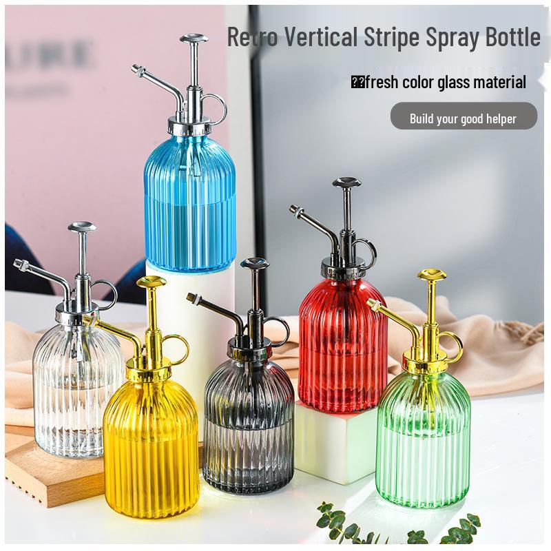 Creative Hand-Press Glass Watering Spray Bottle with Vertical Stripe Design