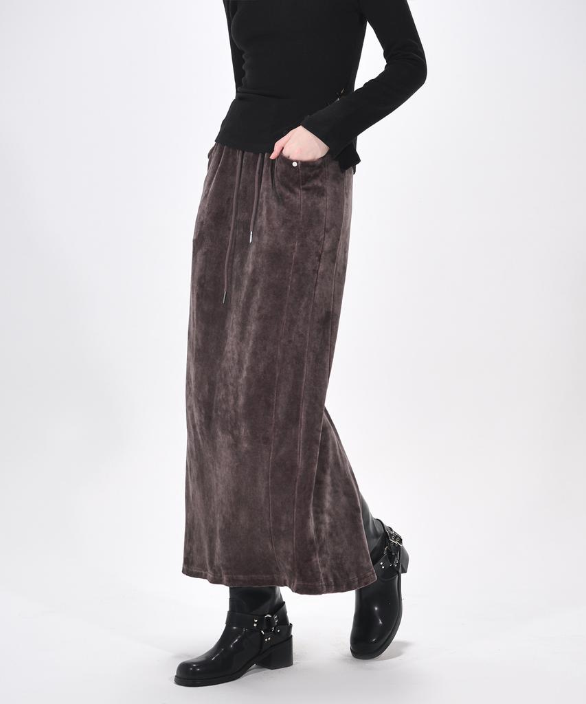 Etmont Velvet Banding Logo Skirt, Wine Brown